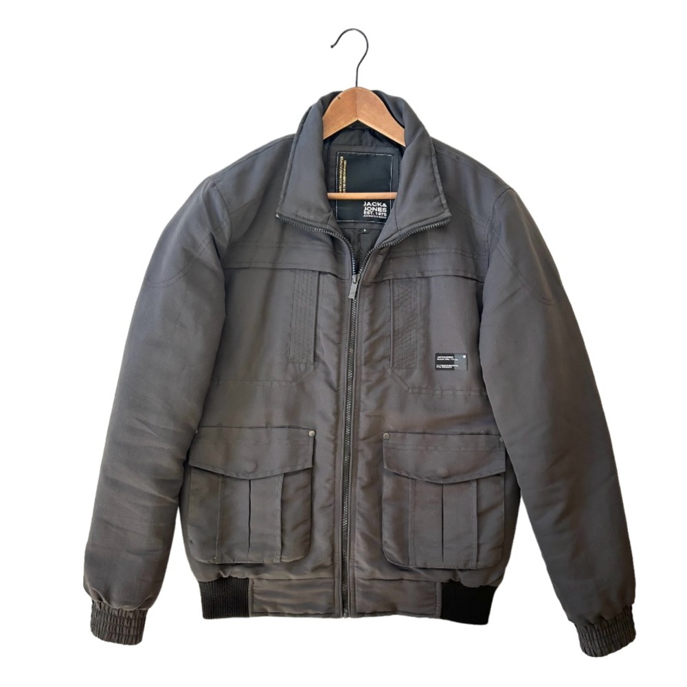 Jack & Jones Mens Cargo Bomber Jacket Full Zip Lightly Quilted